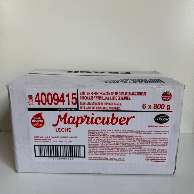 Chocolate Baño Moldeo Con Leche - Tabletas 6 X 800 G - Mapricuber Mapricuber - 1