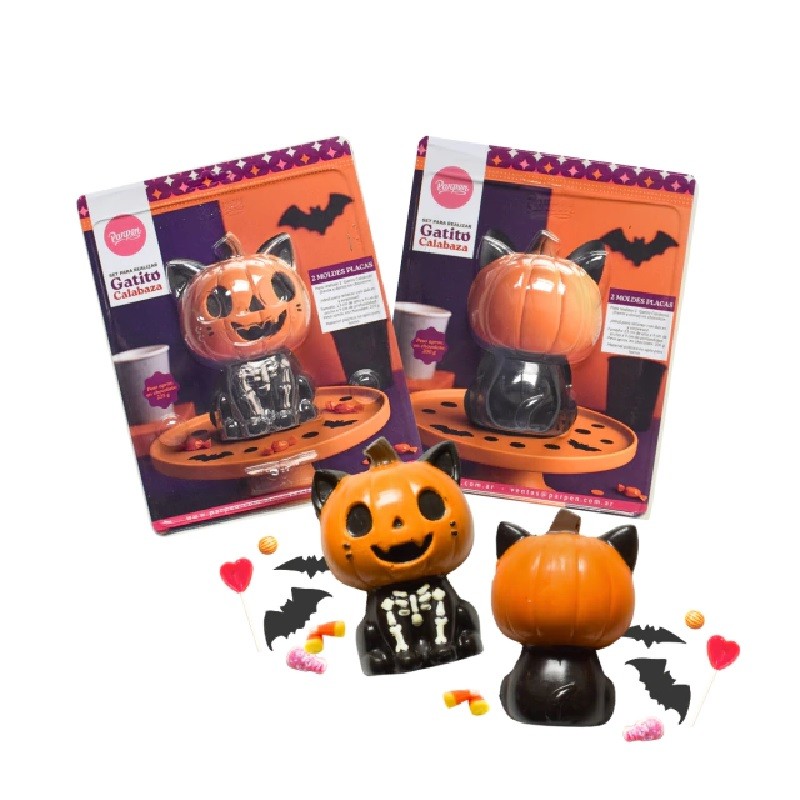 Molde Pvc Gatito Calabaza Halloween  - Set X 2 X Unid.  - 1