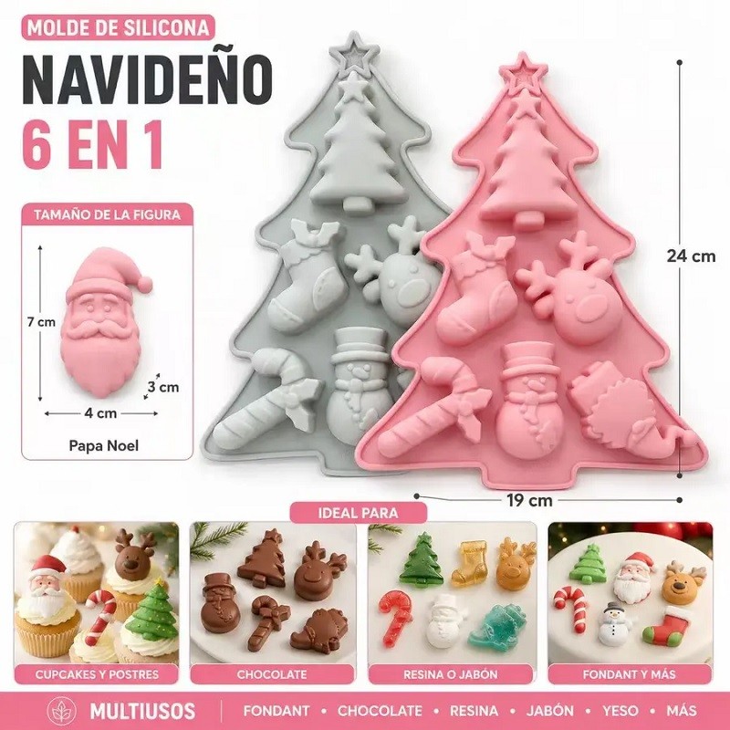 Molde Silicona 6 Navidades Arbol X Unid.  - 1
