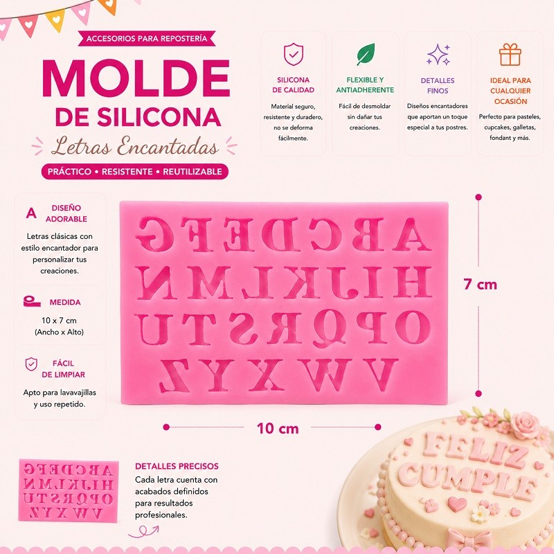 Molde Silicona Mini Abecedario Rosa X Unid.  - 1