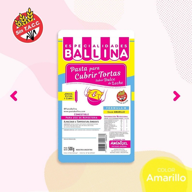 Pasta De Forrar Tortas - Amarillo X  500 G - Ballina Ballina - 1