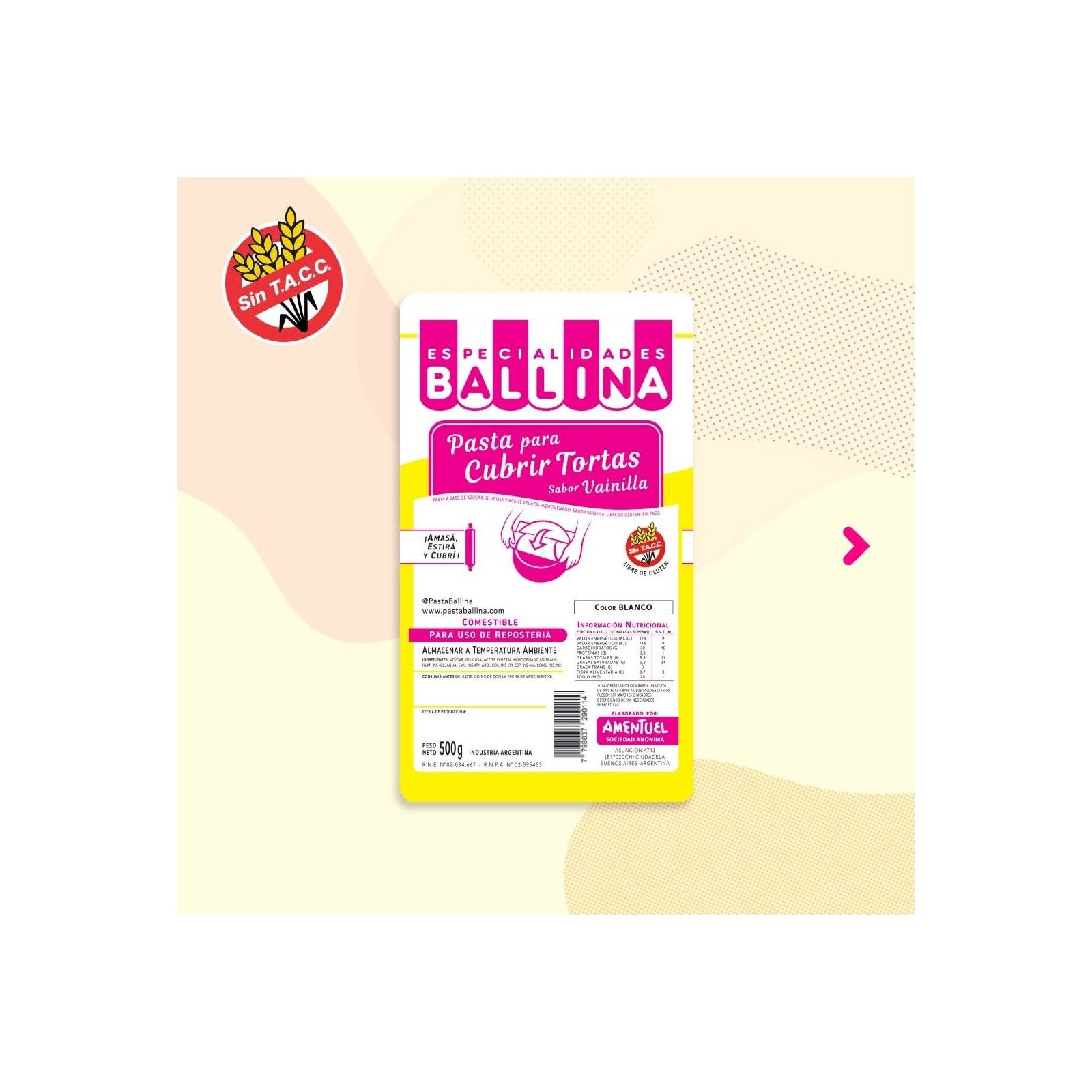 Pasta De Forrar Tortas - Vainilla X  500 G - Ballina Ballina - 1